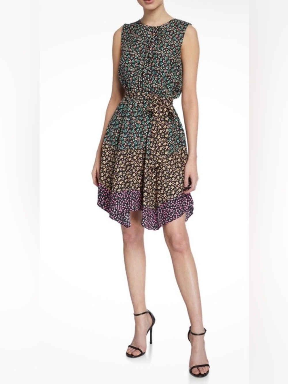Rebecca Taylor Louisa Sleeveless Floral Silk Dress with Handkerchief Hem. Sz. XL